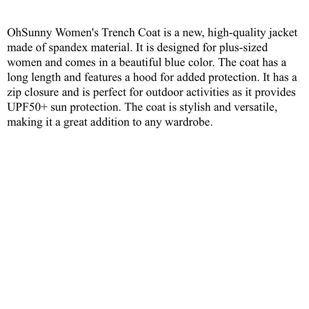 OhSunny Trench Coat Sun Protection UPF50+ Hooded Jacket Long Outerwears Size M - Picture 6 of 6